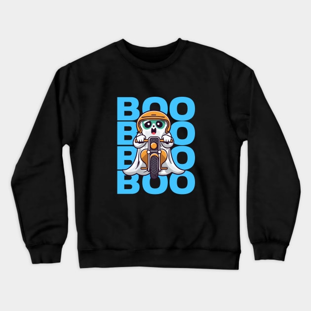 Spooky Ghost Boo riding a motorcycle funny halloween Crewneck Sweatshirt by KENG 51